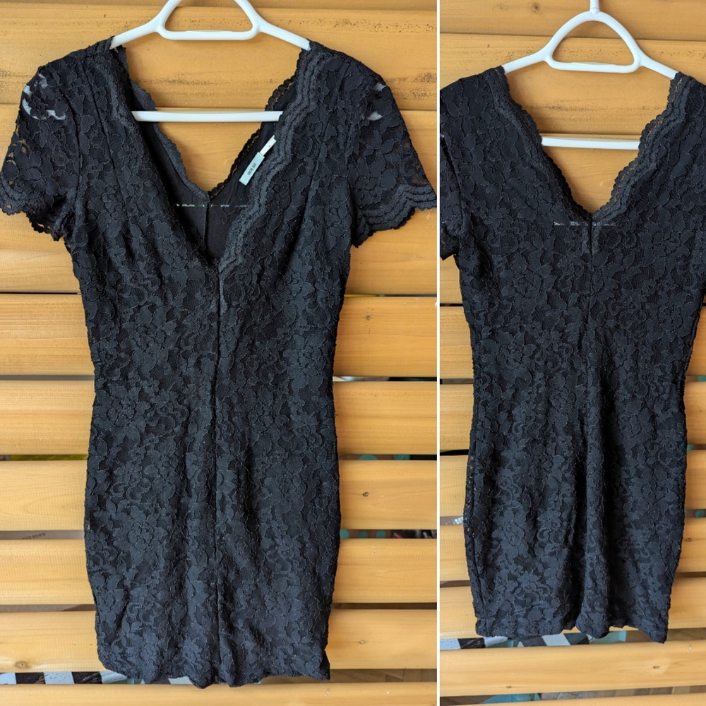 Vintage Lace 90's Black Lace V-Neck Dress Junior M